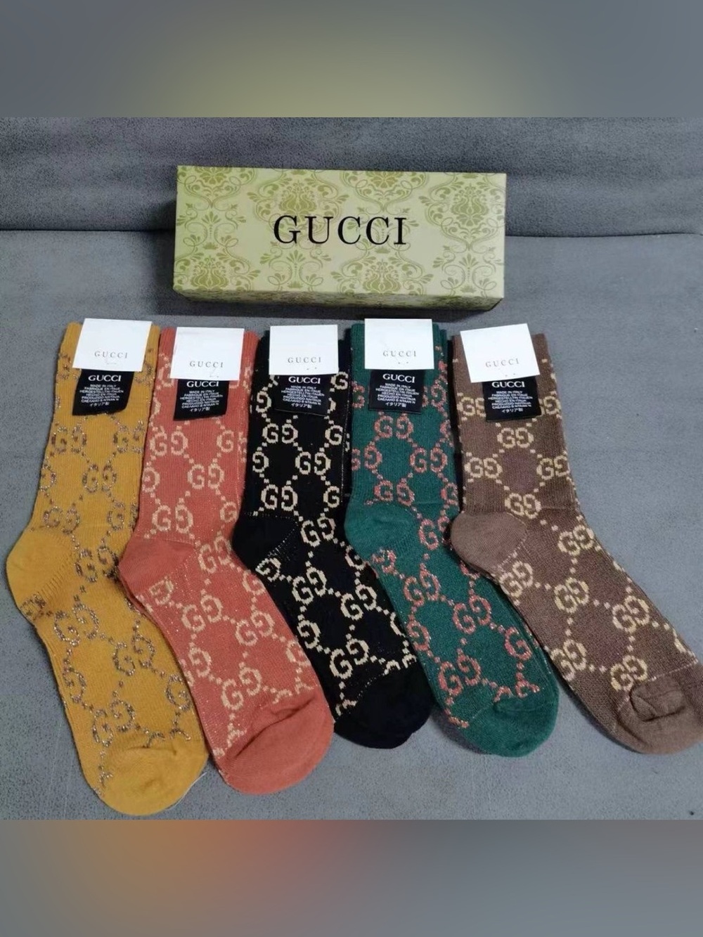 Salmon Designer GG Jacquard Crew Socks - Salmon